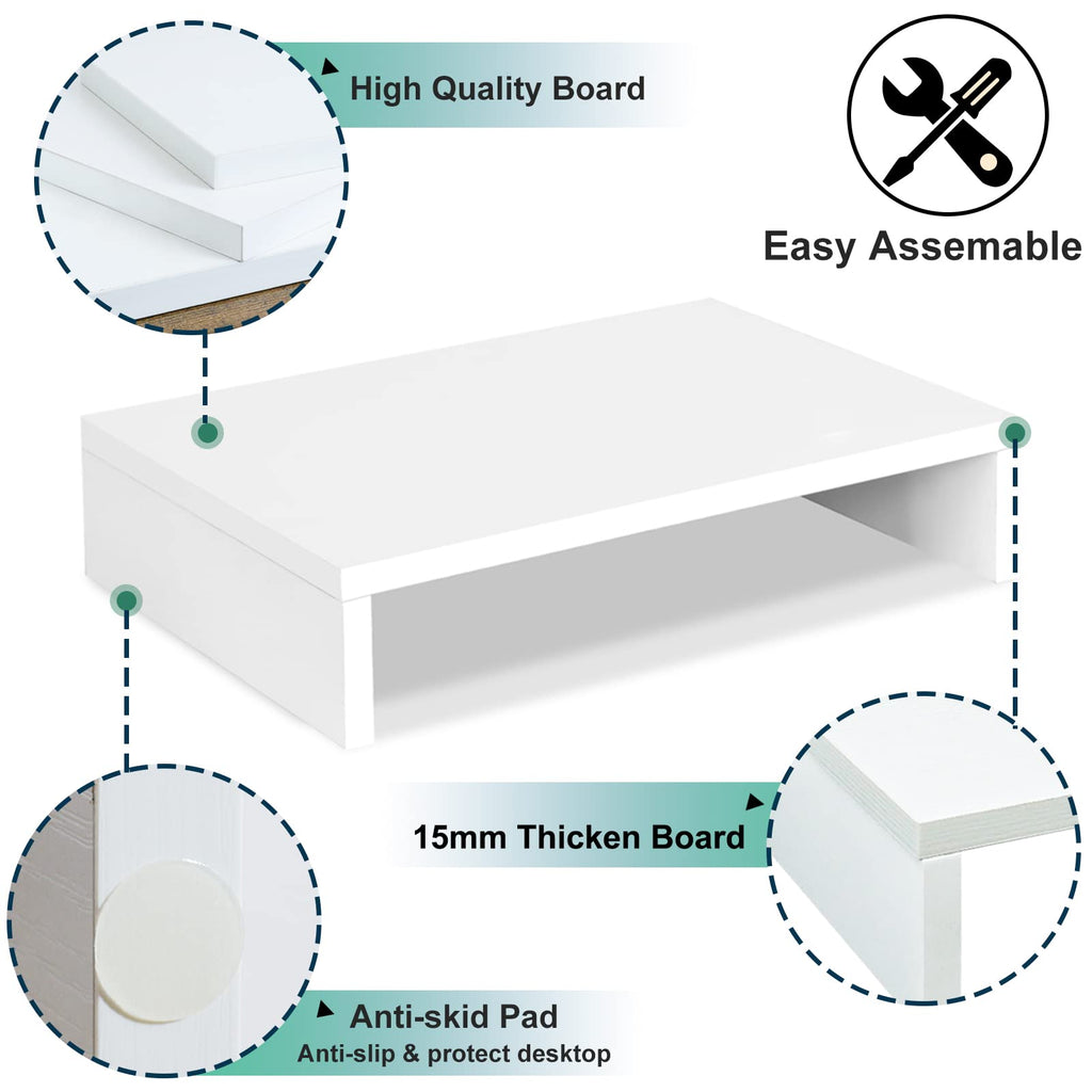 TEAMIX Monitor Stand Riser-14.2 inch, Wood Monitor Riser with Storage for Desk Small Monitor Stand TV/Screen/PC/Laptop Riser Computer Stand Desktop Shelf (White, 36L x 24W cm)