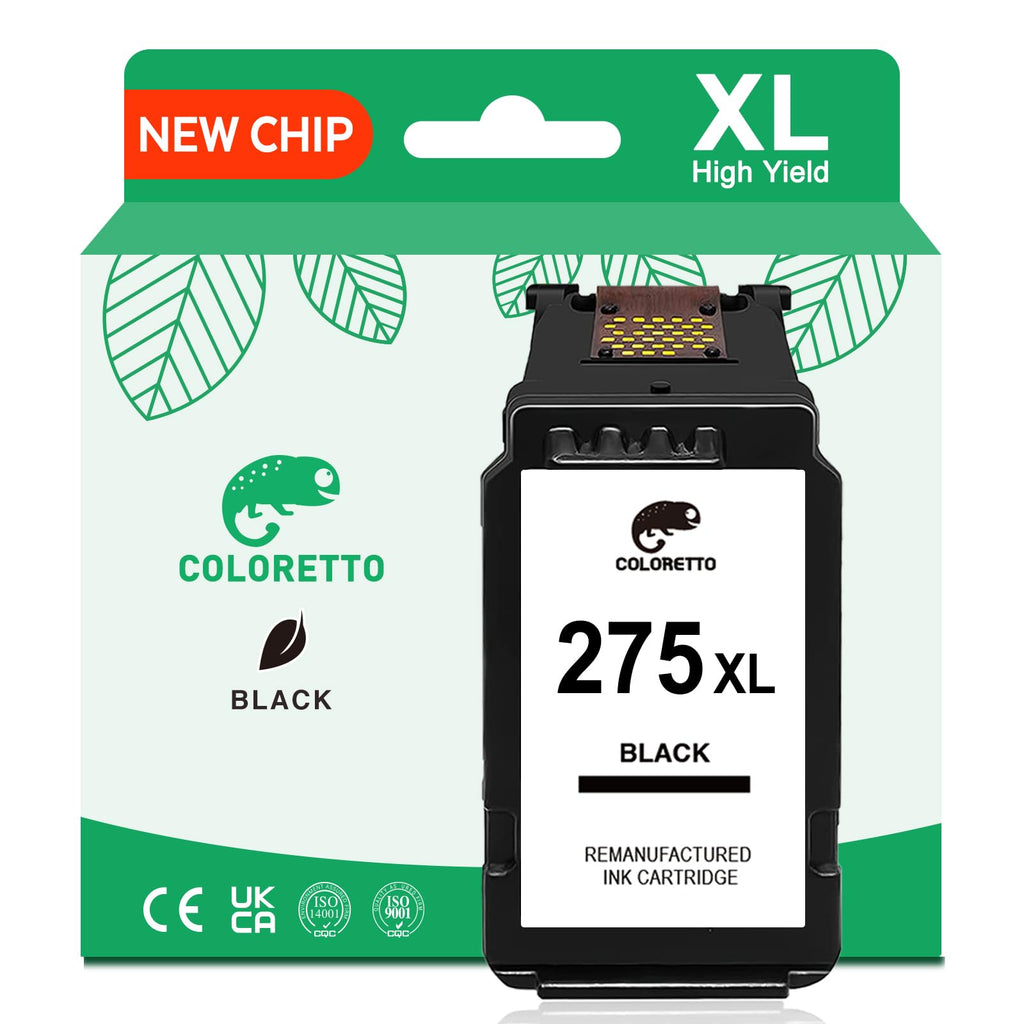 COLORETTO 275XL Black Ink Cartridge for Canon Pixma TS3720 Ink TS3729 TS3725 TS3722 TS3700 TS3522 TS3520 TS3500 TR4725 TR4720 TR4700 TR4722 Printer Remanufactured Canon Ink PG-275 XL pg275xl 1-Pack