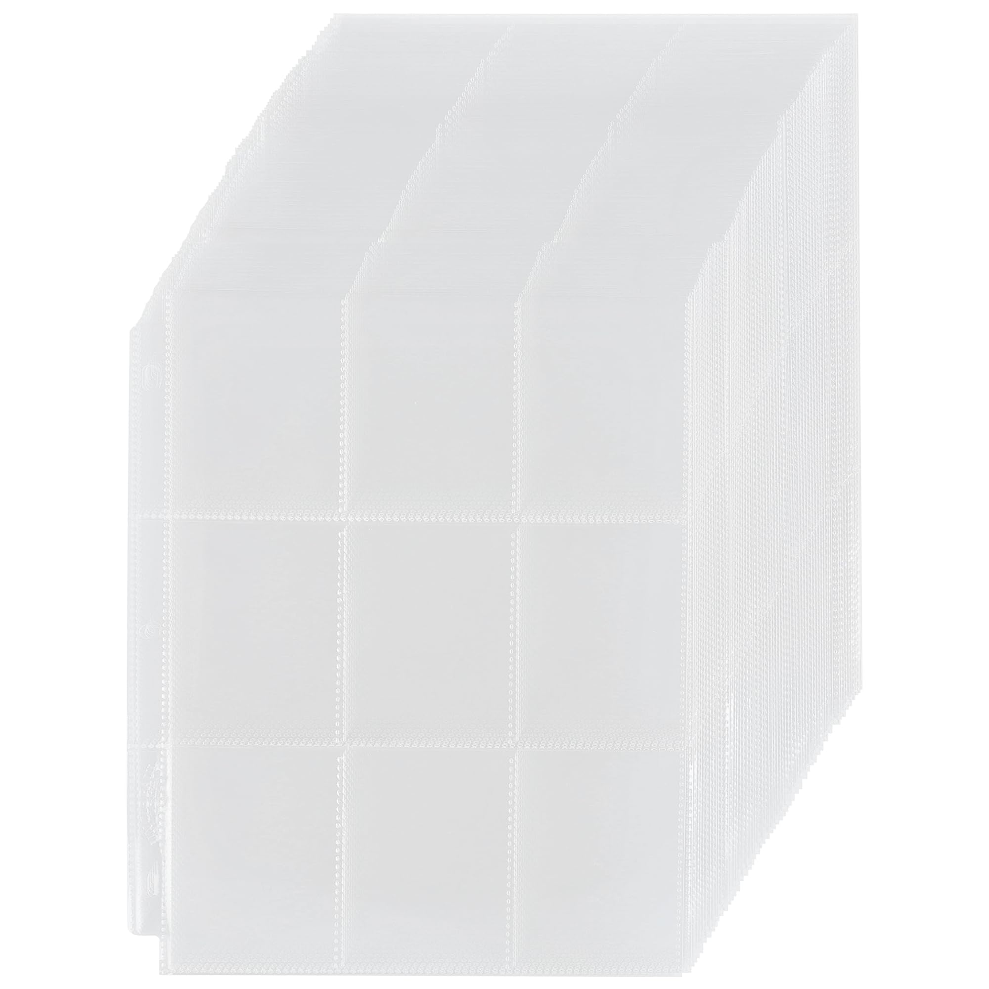 Trading Card Sleeve Pages 9 Pocket Pages Protectors 3 Holes for Trading Cards/Sport Cards/Game Cards Fit 3 Ring Binder OS02 (Transparent, 100 Sheets)