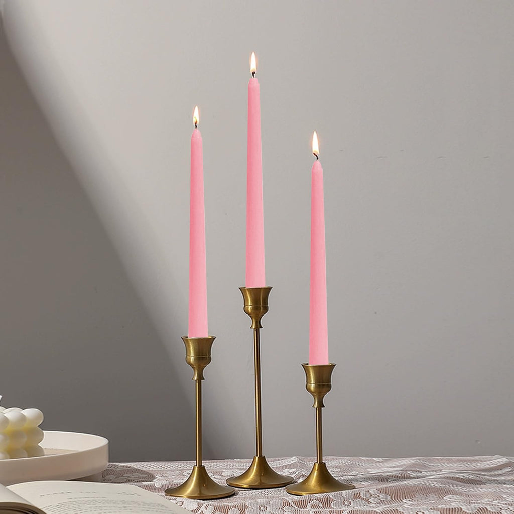 Topsics 12 Pack Taper Candles, 10 Inch Unscented Long Candles, Christmas Taper Candles Red, Perfect for Dinner, Party, Christmas Décor (Light Pink)