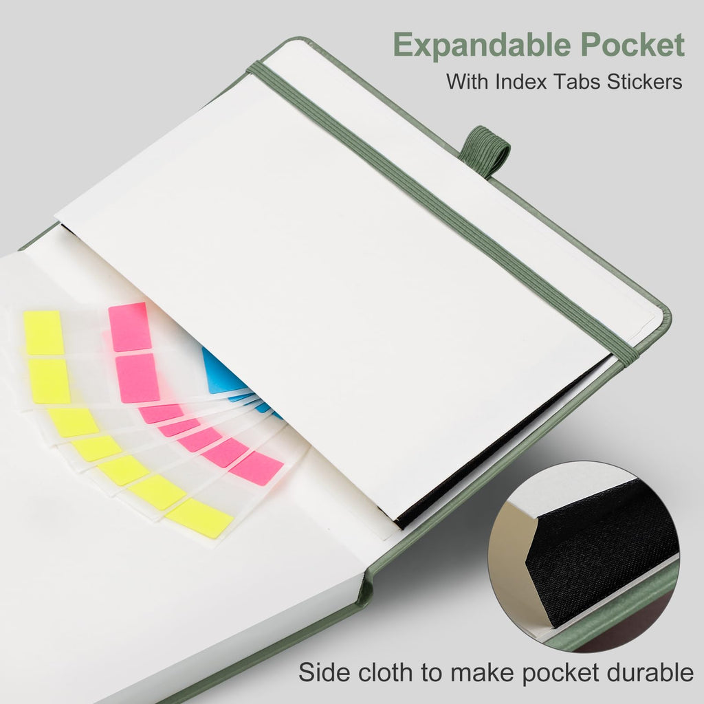 AHGXG Lined Journal Notebook for Work, A5 College Ruled Notebook with 320 Numbered Pages 100 GSM Thick Paper, Hardcover Leather Journal for Women Men Students, 5.7" x 8.3", Sage Green