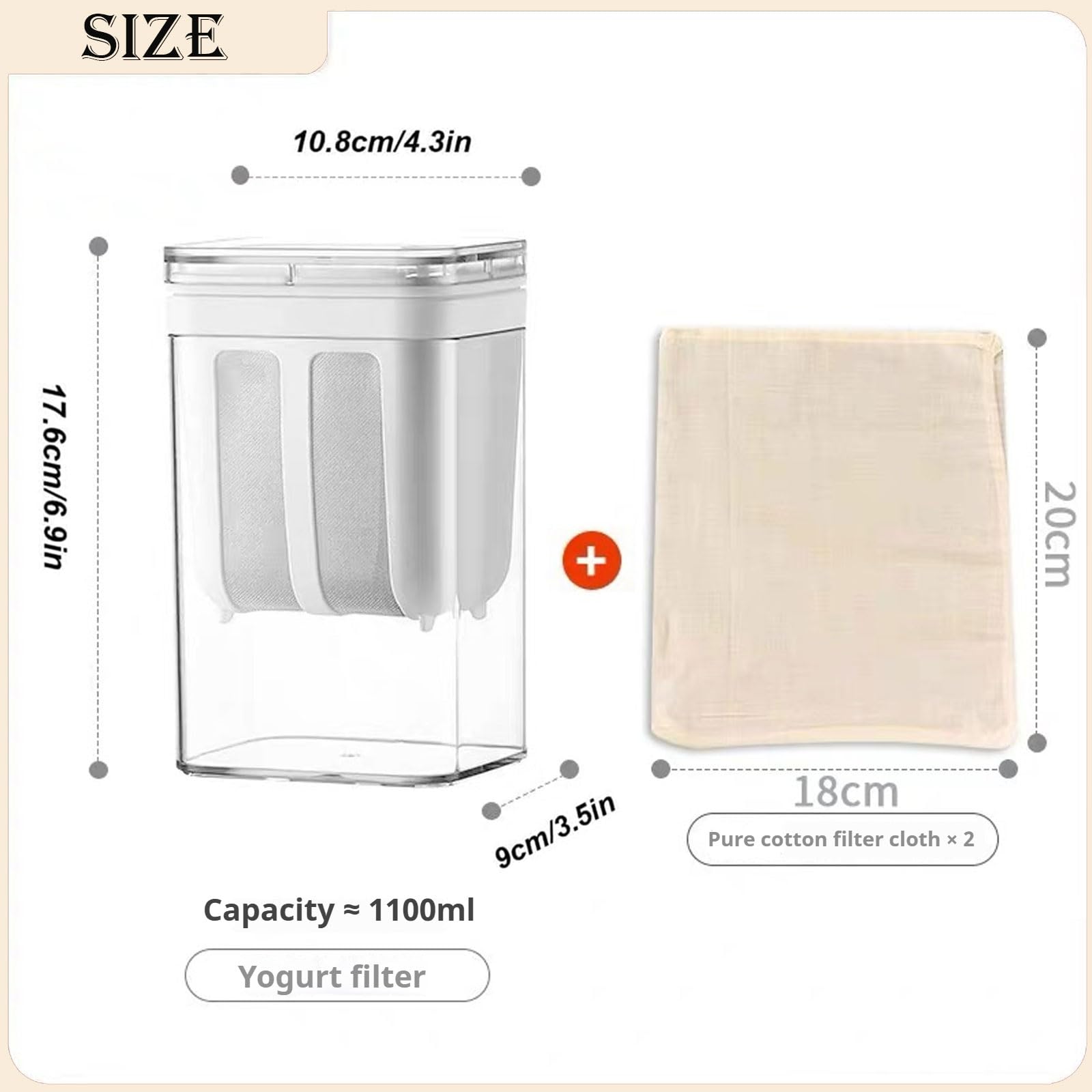 MYLEUS Yogurt Strainer with Fine Mesh Bag and Cleaning Brush - Multipurpose BPA-Free Cheese Strainer with Lid for Yogurt,Juice,Tea,Nut Milk and Cheese - Kitchen Tool for Whey Separation -1.1L Capacity