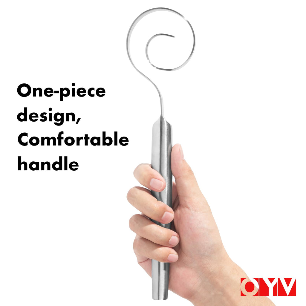 OYV 12-Inch Seamless Dough Whisk, 18/10 Stainless Steel Bread Whisk, Danish Wisk for Sourdough, Pizza, Cookies, Pancake & Waffle, Easy to Clean Sour Dough Tools