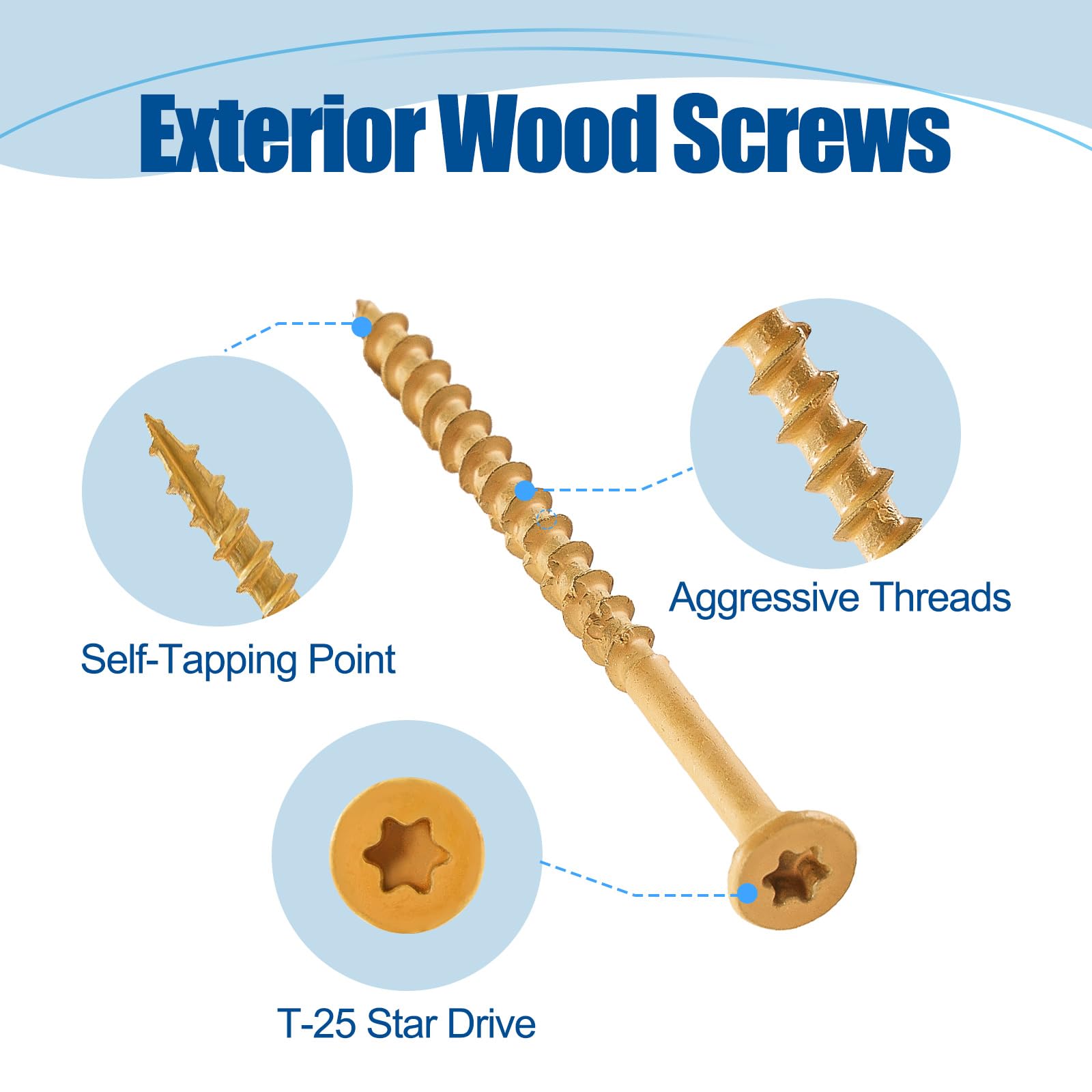 ANCHOREASE Wood Screws #8×1-1/2″, 300 Pcs, Deck Screws, Rust Resistant, Exterior Epoxy Coated, Outdoor Decking Screws, Torx/Star Drive Head Deck Screw, 2 Pcs T25 Star Bit Included, Tan