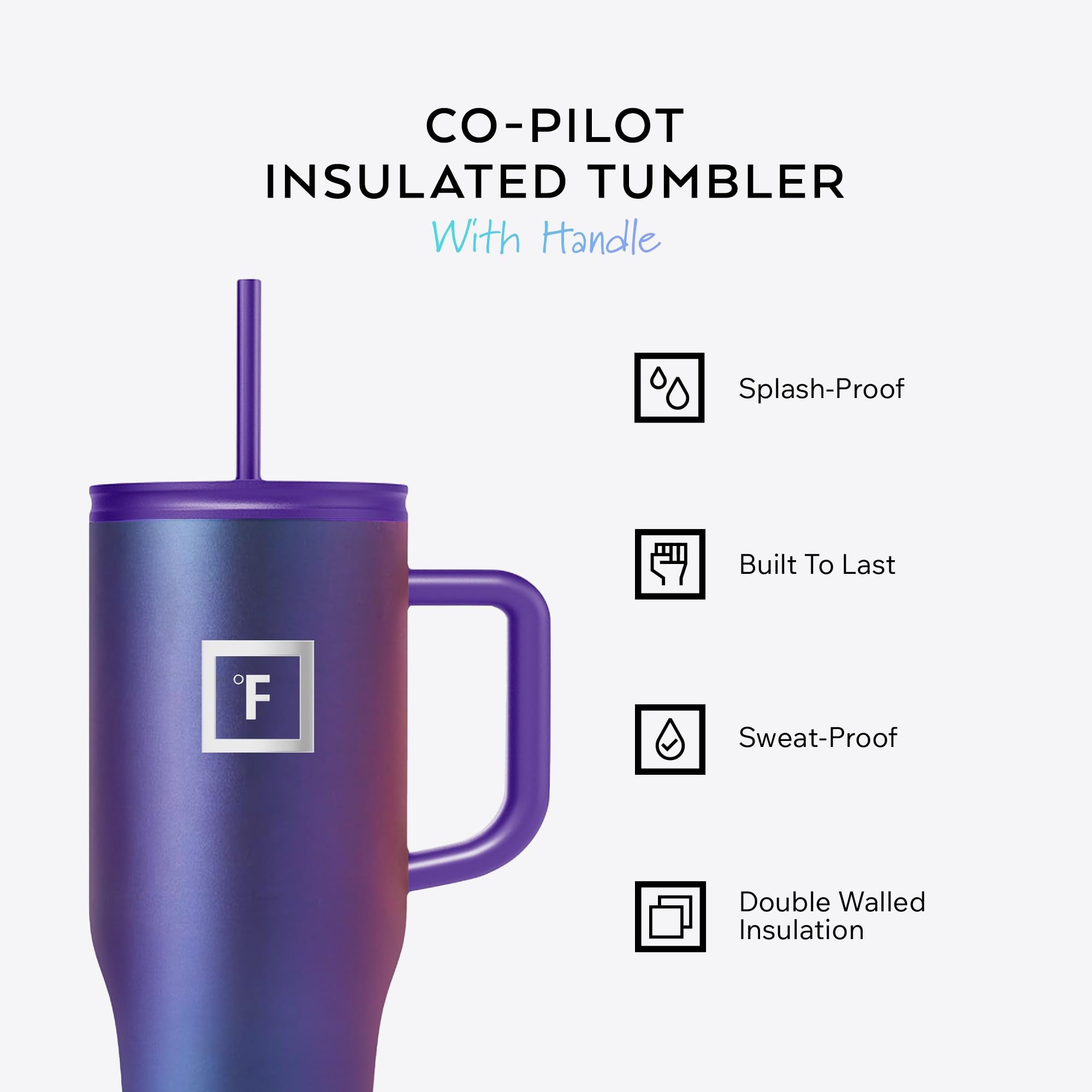 Insulated Tumbler with Straw Lid & Handle - 32oz (2 Lids) - Vacuum Leakproof Double Walled Stainless Steel Travel Mug Cup for Coffee Tea Water Hold Cold Iced Drinks - Fits Car Cup Holder