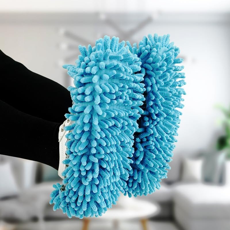 FEATHERHEAD Bontip 4 Pairs (8 Pieces) Unisex Washable Dust Mop Slippers Shoes Microfiber Cleaning House Mop Slippers Multifultional Floor Cleaning Shoes Cover for House Kitchen Office (Free Size)