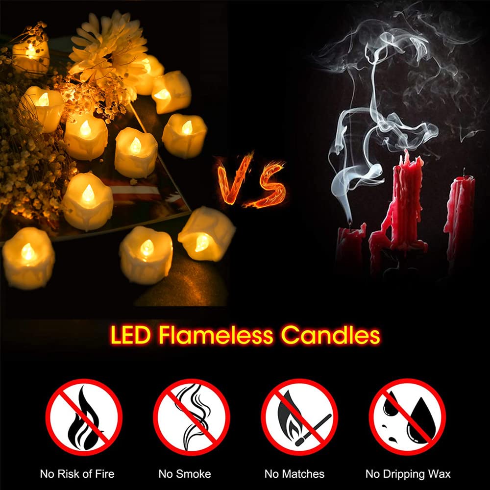 Tealight Candles Battery Operated with Timer (6Hrs ON 18Hrs Off Cycle), 12pcs Timing LED Flickering Flameless Tea Light Electric Fake Votive Candles in Warm White for Xmas Party Halloween Wedding