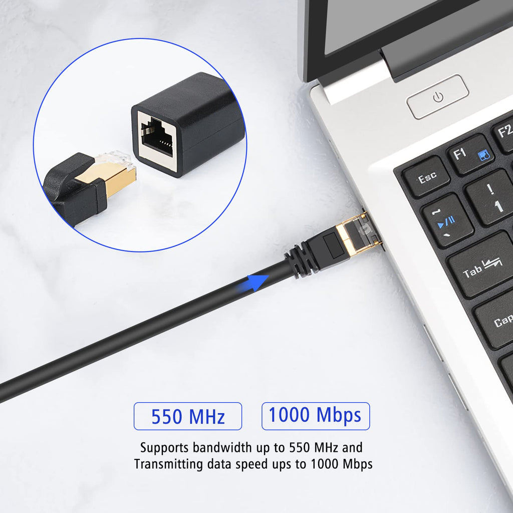 J&D Ethernet Extension Cable, Cat 6 Ethernet Extender Cable Adapter (15 Feet) Support Cat6 / Cat5e / Cat5 Standards, RJ45 Cords Shielded Male to Female