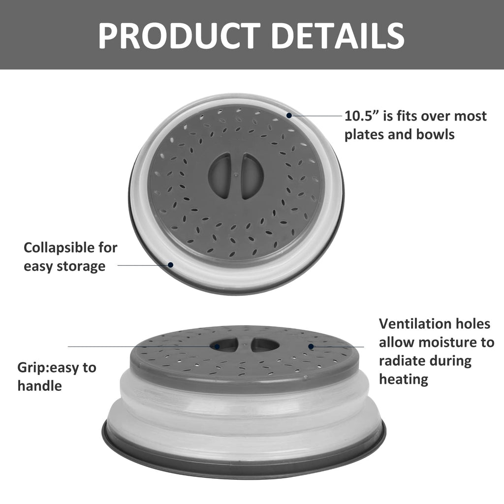 Fanhostco 2Pcs Microwave Cover for Food, Collapsible Microwave Splatter Plate Cover Easy Grip, 10.5 Inch Food Grade Lid BPA Free Dishwasher Safe
