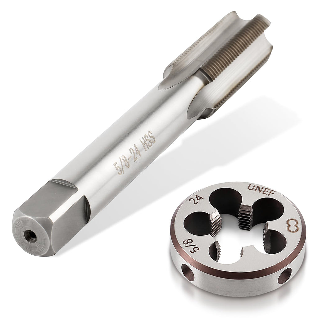 AUTOKAY 5/8"-24 UNEF HSS Tap and Die Set Tap and Round Machine Threading Die Right Hand (5/8x 24)