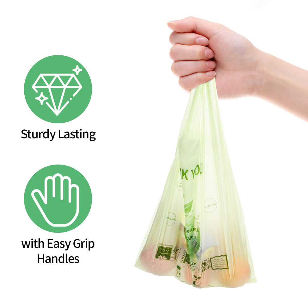 100% Certified Compostable Grocery Bags Biodegradable T-Shirt Bags Recyclable Thank You Shopping Bags Eco Friendly takeout Reusable Bags, Great for On The Go, Farmers Markets,100 Count