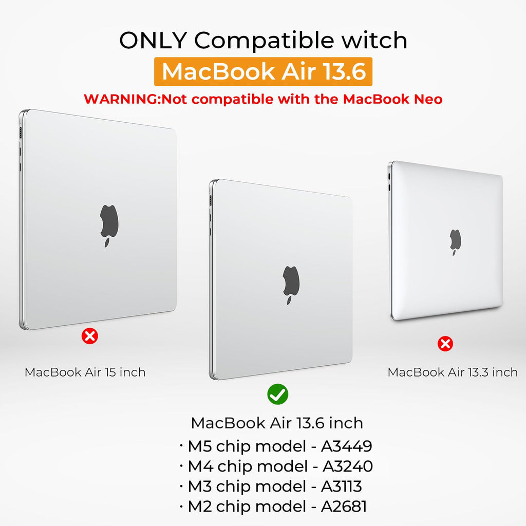 EooCoo Reinforced Corner Knight Case for MacBook Air 13 inch M5 M4 M3 M2, Snug Fit, Scratch Resistant Anti-Slip Matte Finish, Full Protective Laptop Cover 13.6 inch, Clear