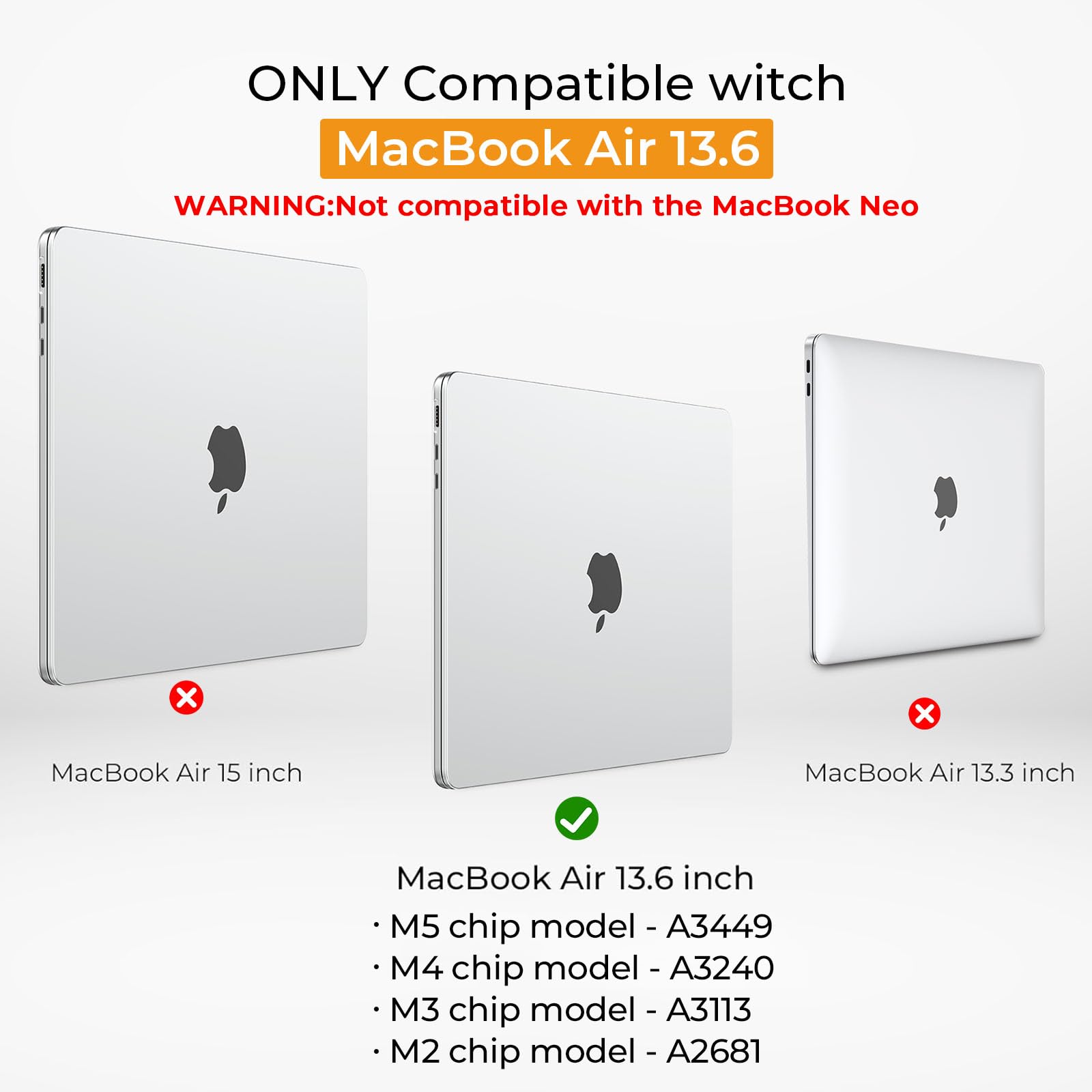 EooCoo Reinforced Corner Knight Case for MacBook Air 13 inch M5 M4 M3 M2, Snug Fit, Scratch Resistant Anti-Slip Matte Finish, Full Protective Laptop Cover 13.6 inch, Clear