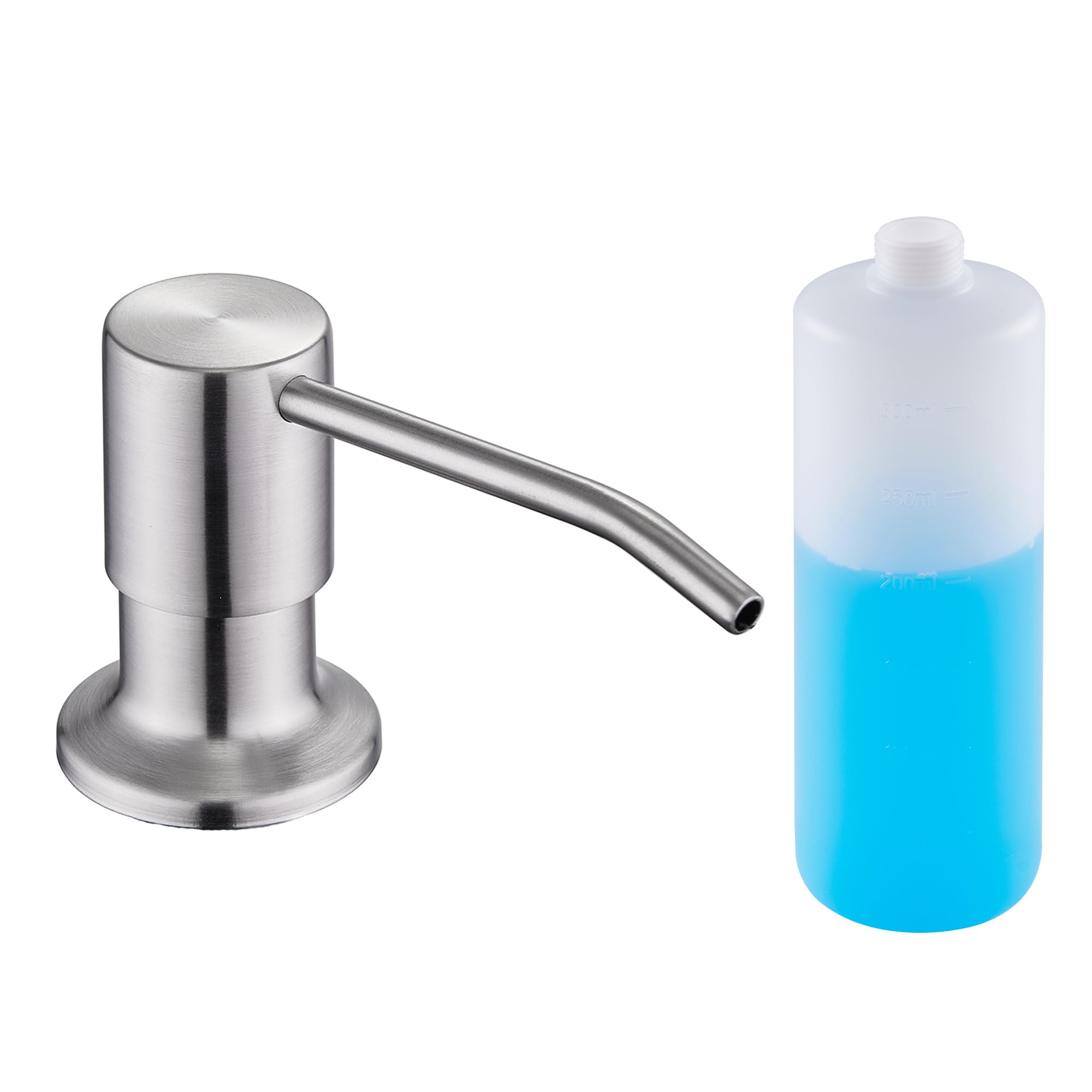 Built in Sink Soap Dispenser Brushed Nickel, Lotion Dispenser for Kitchen Sink Stainless Steel Refill from The Top Sink Soap Dispenser with 13 OZ Soap Bottle