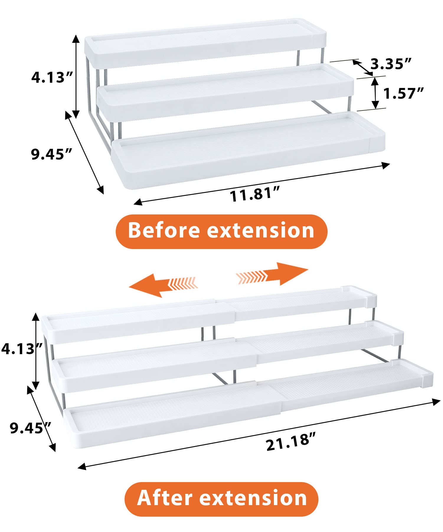 sunal Expandable Spice Rack with 3 Levels, Space-Saving Spice Rack Organisation for Kitchen Cabinets, Pantry or Worktops, Easy Visibility of the Spice Containers, White