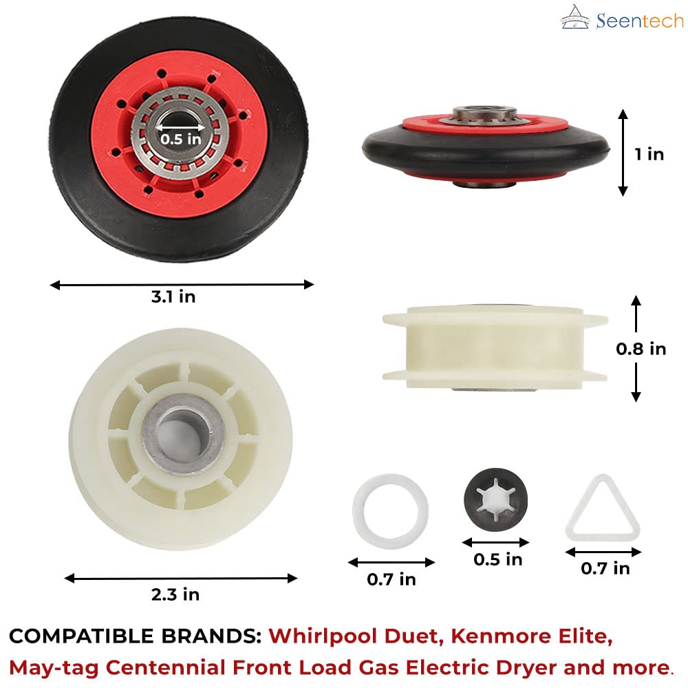 UPGRADED 4392067 Dryer Repair Kit & W10837240 Dryer Idler by Seentech, Includes WPW10314173 Drum Rollermm,661570V Belt, 279640 Idler Pulley – Replaces 2015 4392067VP 80047 587637