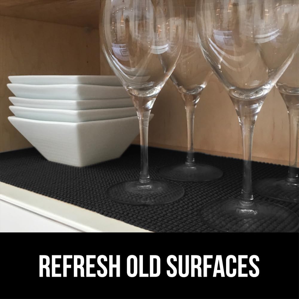 GORILLA GRIP Drawer and Shelf Liner, Strong Grip, Non Adhesive Easiest Install Mat, 12 in x 20 FT, Durable Organization Liners, Kitchen Cabinets Drawers Cupboards, Bathroom Storage Shelves, Black
