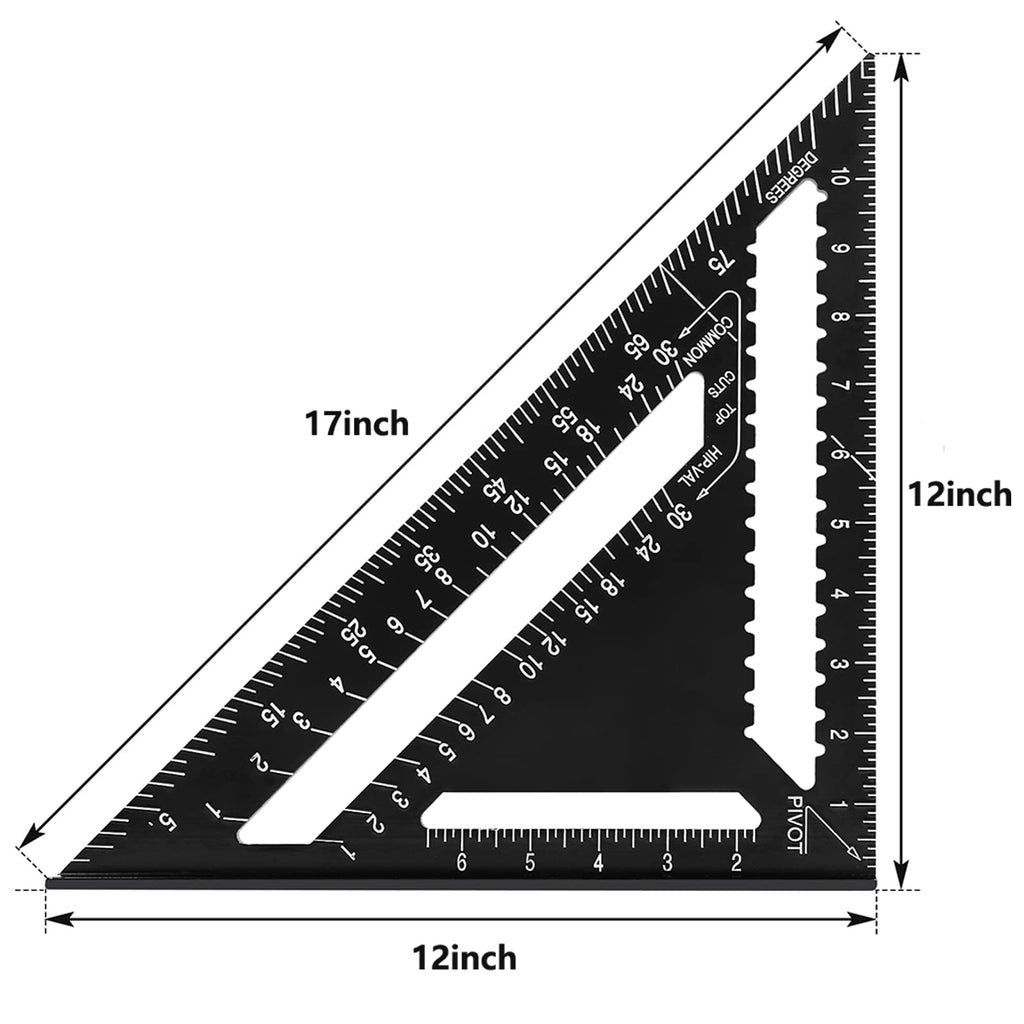Beslands Rafter Square, 12 Inch Carpenter Square Triangle Carpenter Square Aluminum Alloy for Woodworking and Carpentry