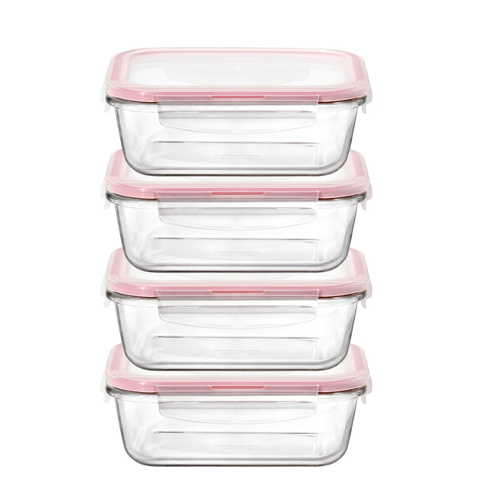 STARFRIT LocknLock 8-Piece Borosilicate Glass Container Set - 4 x 21oz/630ml - Airtight & Leakproof - 4-Sided Locking Lid