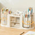 Rotating Desk Organizer with 2 Pen Holder, Office Desk Organizers and Storage with 10 Slots 360 Degree Rotating Pencil Holder for Desk+3 Drawer Organizers+1 Top Storage Tray for School Supplies