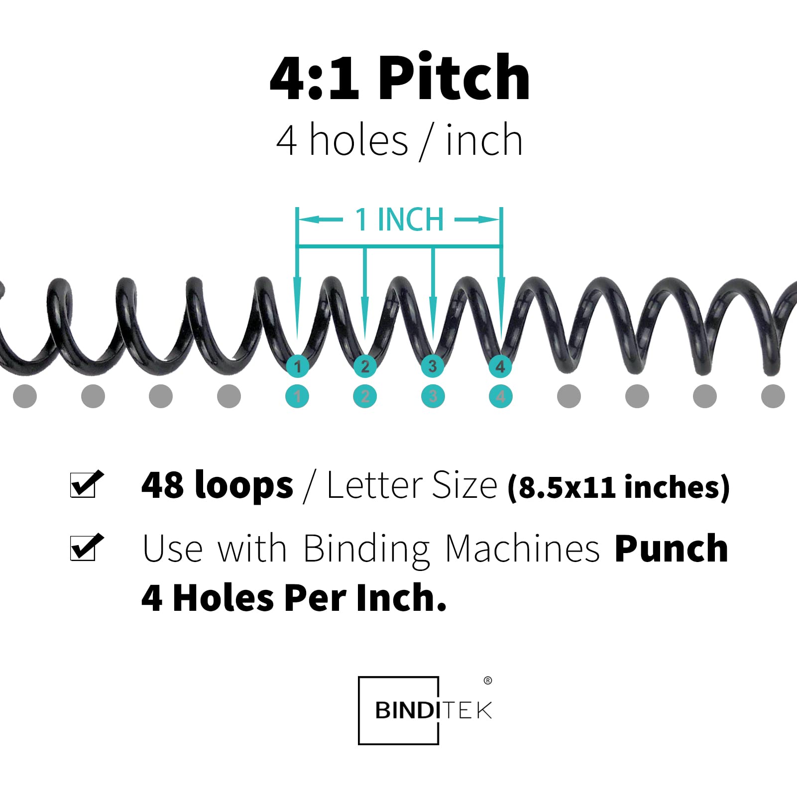 Binditek 100 Pack Plastic Spiral Binding Coils, Multi Size (6mm, 8mm, 10mm, 12mm) (1/4", 5/16", 3/8", 1/2"), 4:1 Pitch, Black, for Students and Coworkers