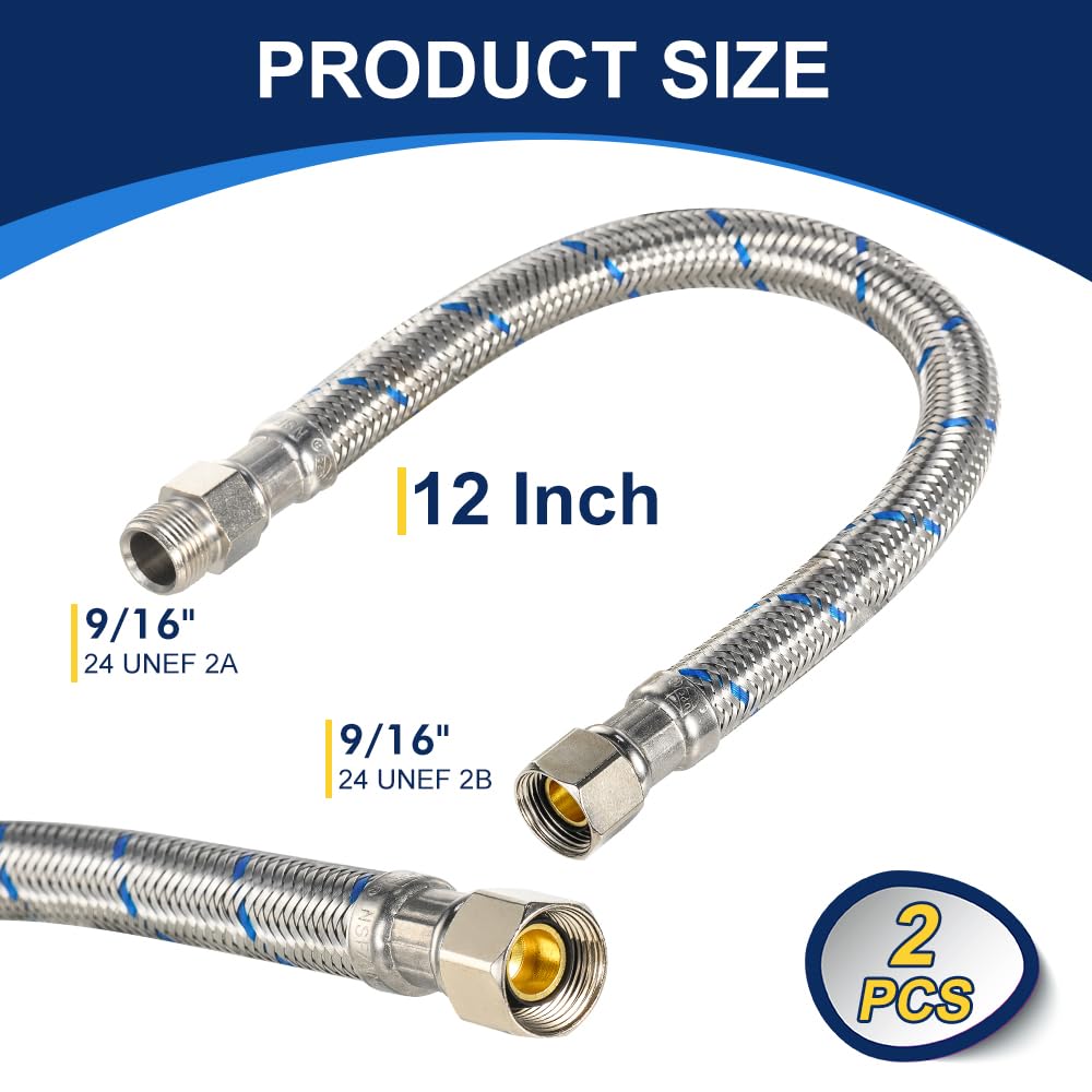 2-Pack 12-Inch Faucet Supply Extension, 3/8 OD Comp (Male) x 3/8 Comp (Female)
