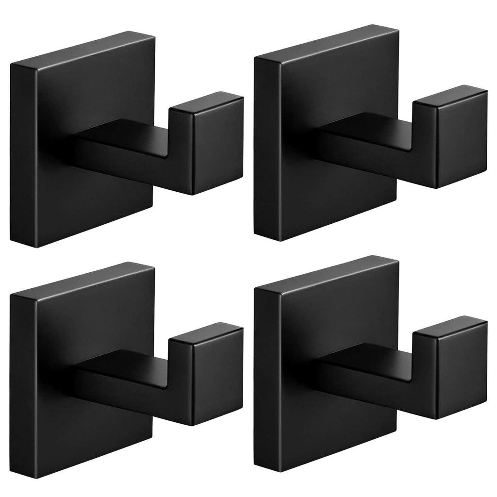Towel Hooks,SUS304 Stainless Steel Towel Hook Anti-Rust,4 Pack Modern Matte Black Towel Hooks for Bathroom,Heavy Duty Square Hooks,Easy Installation Bathroom Hooks,Black Hooks for Bathroom/Kitchen
