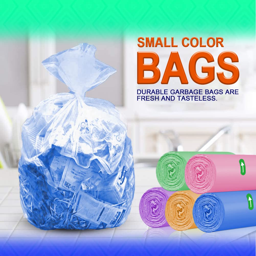 1.5gal Small Trash Bags AOSULI 200 Counts Garbage Bags Colourful Bin Liners for Home Office, Lawn,Bathroom,Toilet Wastebasket (Fits 0.8,1.5,1.2 Gal Gallon Bins)