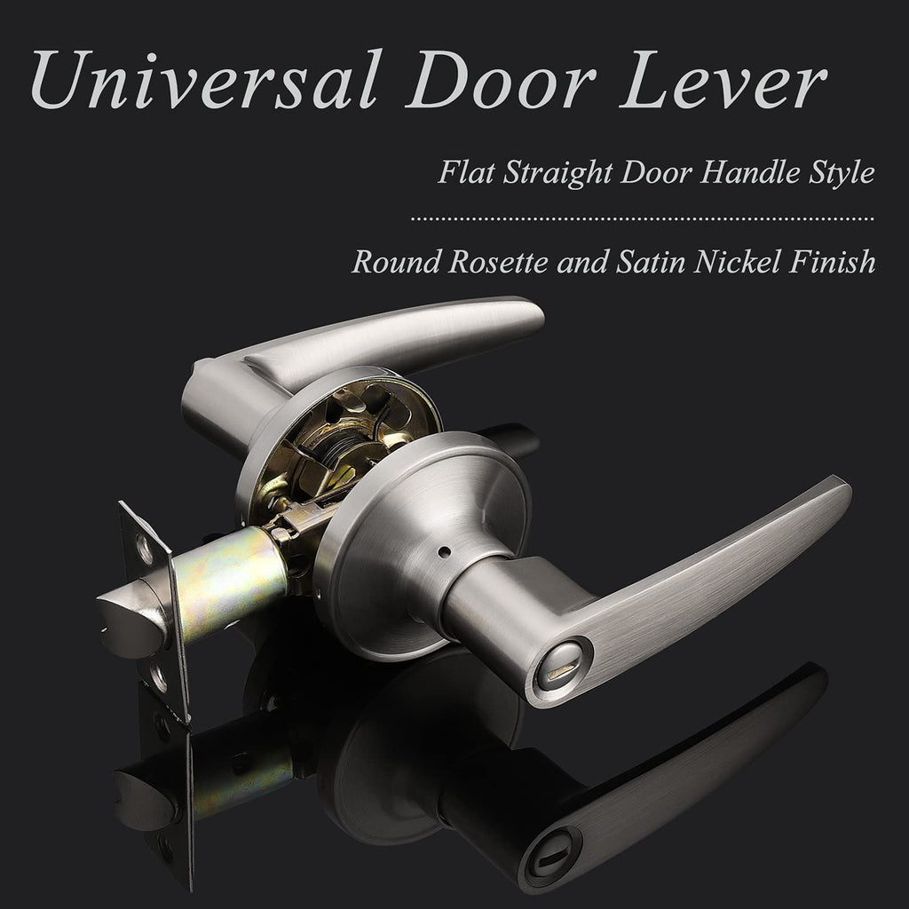 Probrico Satin Nickel Privacy Door Lever Keyless Interior Bed/Bath Door Handle, Reversible for Right & Left for Bathroom or Bedrooms, 1 Pack