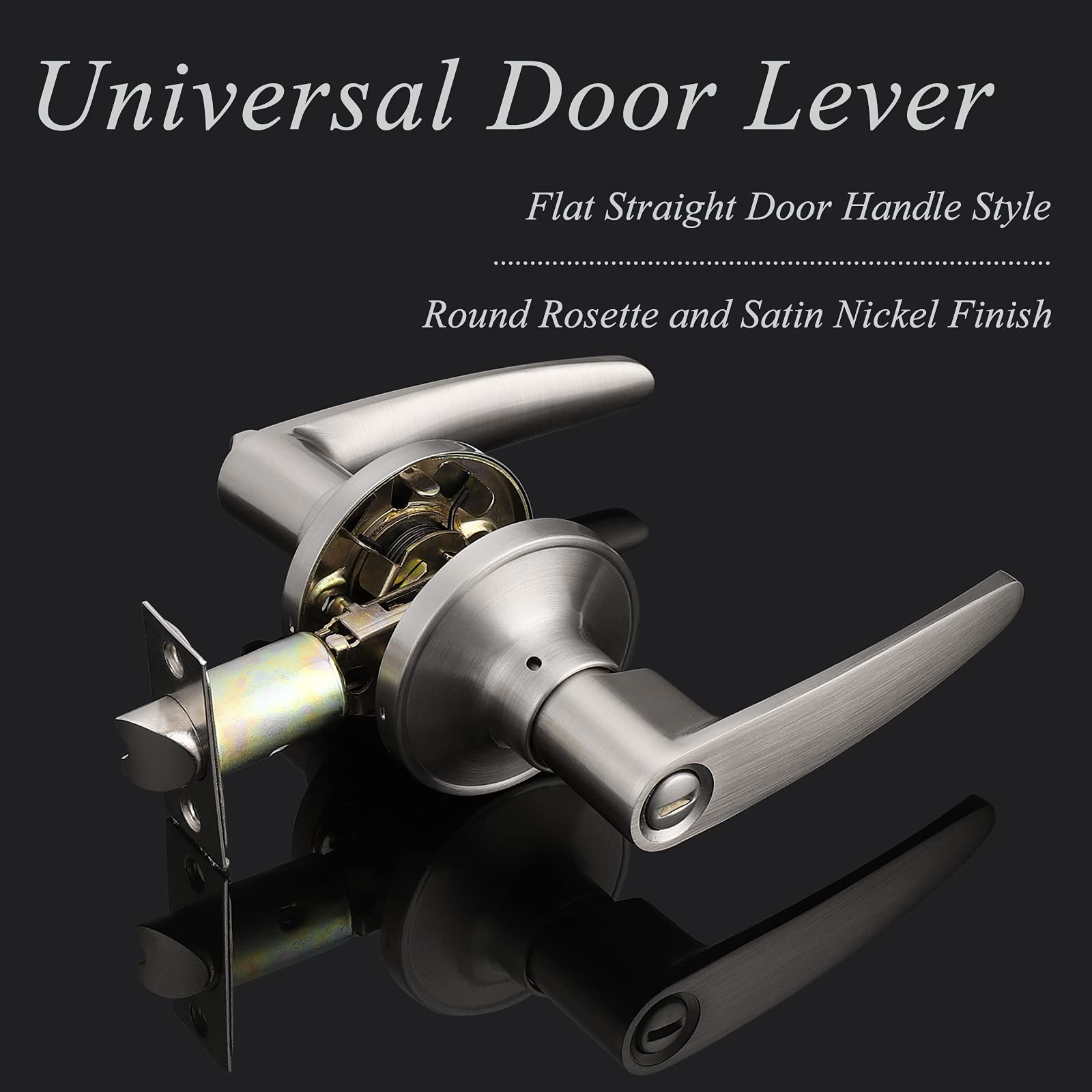 Probrico Satin Nickel Privacy Door Lever Keyless Interior Bed/Bath Door Handle, Reversible for Right & Left for Bathroom or Bedrooms, 1 Pack