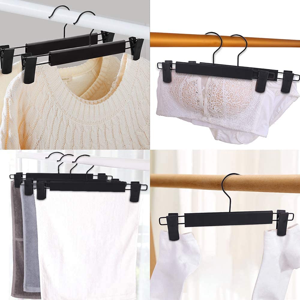 Lamitocs 20 Pack Skirt Hangers, Pants Hangers with Adjustable Anti-Rust Clips for Pants, Skirts, Clothes Hangers Black