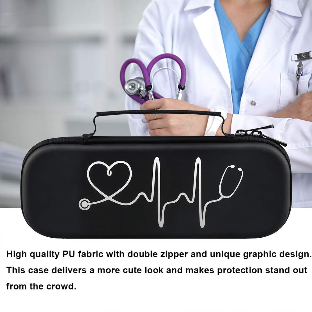 BOVKE Travel Carrying Case for 3M Littmann Classic III Stethoscope - Extra Room for Taylor Percussion Reflex Hammer and Reusable LED Penlight, Black