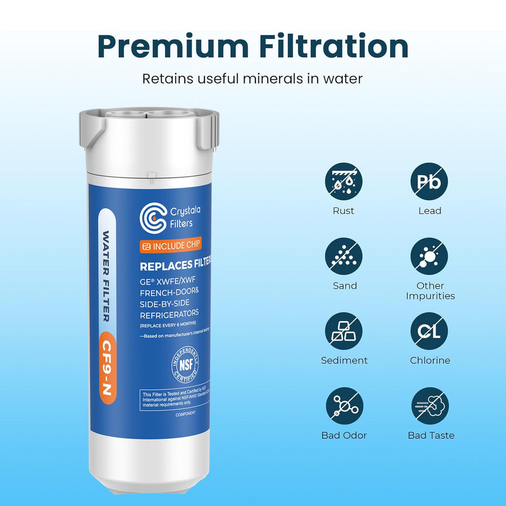 Crystala Filters Water Filter Compatible with XWFE (Built-in CHIP), Replacement for GE XWFE, XWF Refrigerator Water Filter, Pack of 1