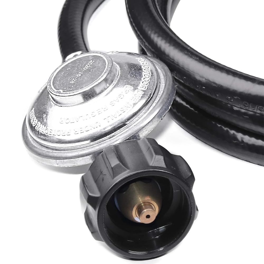 5 Feet Propane Regulator and Hose for Low Pressure Appliance with QCC1 & 3/8" Female Swivel Fittings Gas Line BBQ Grill Heater Burner Generator Griddle Fire Pit Regulateur Tank Adapter Gauge Fittings