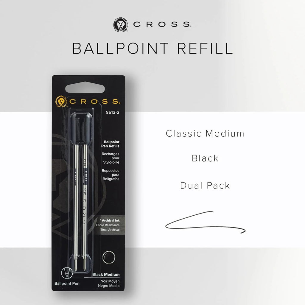 Cross Refills for Ballpoint Pens, Medium, Black Ink, 2/Pack (85132) (New Version)