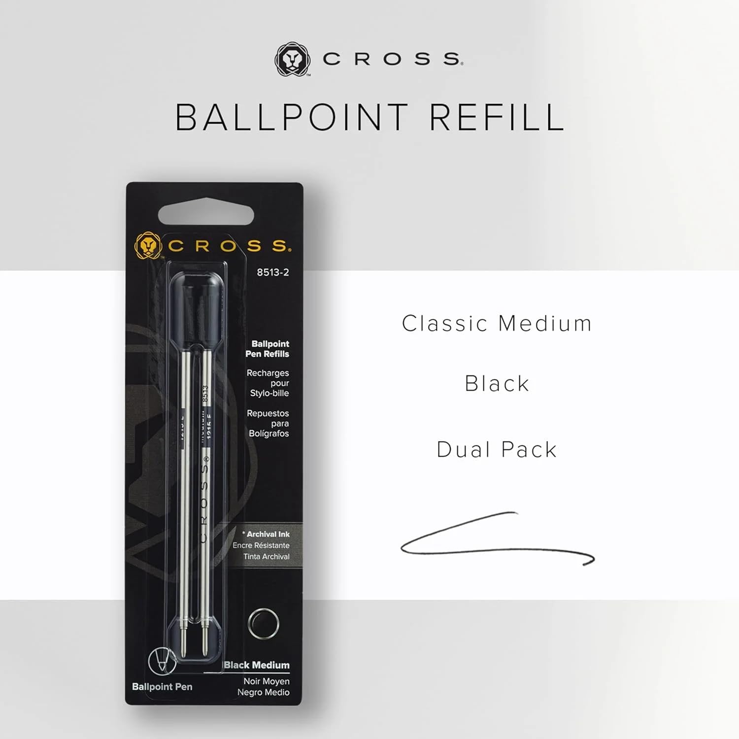 Cross Refills for Ballpoint Pens, Medium, Black Ink, 2/Pack (85132) (New Version)
