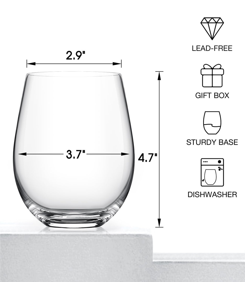 LUNA & MANTHA Stemless Wine Glasses, Crystal Red White Wine Glasses for Daily Use, Hosting, Home Bar, Evening Party, Birthdays, Shower, Housewarming Gift,Clear set of 6,18oz-6