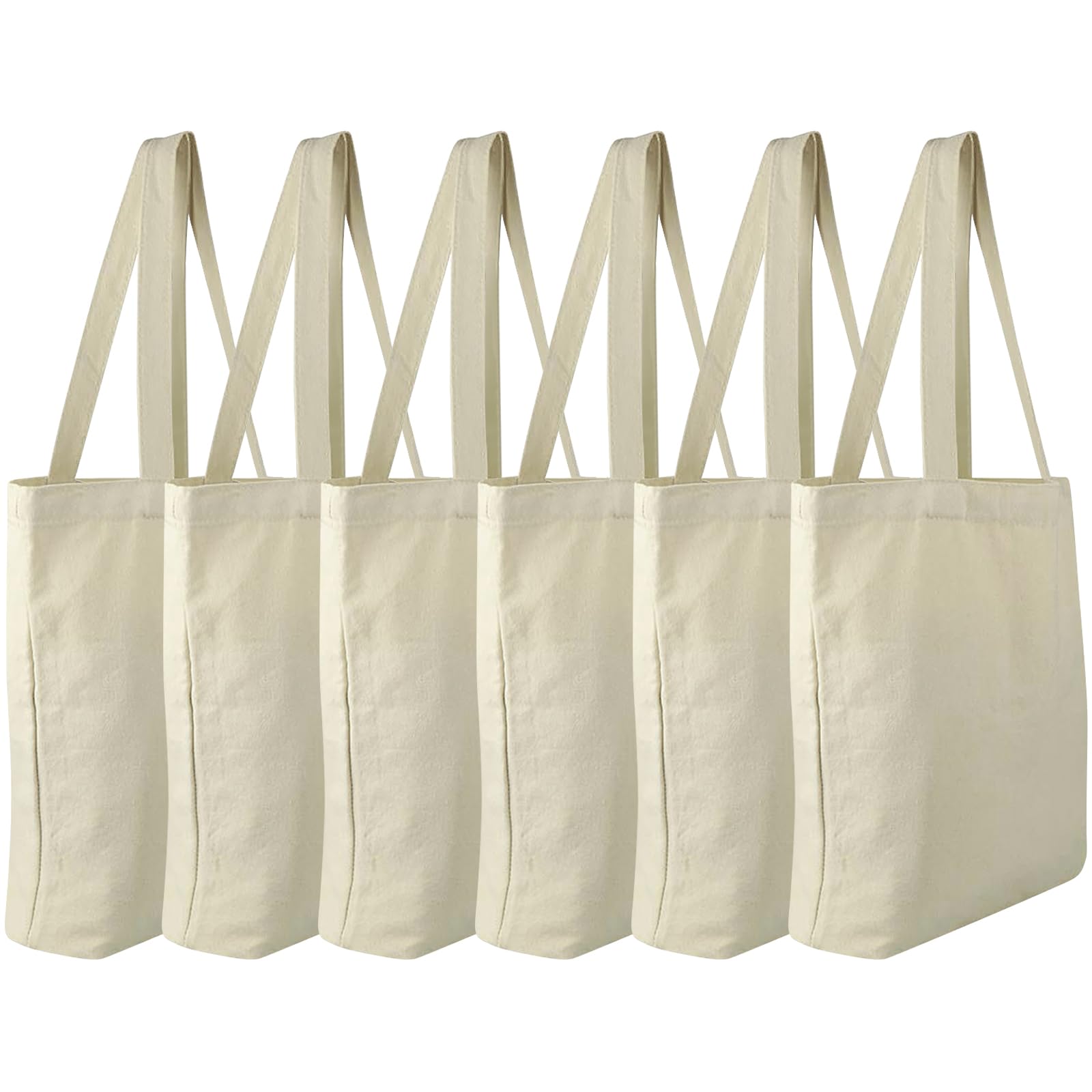 Faylapa 6 Pack Canvas Tote Bags,Heavy Duty Reusable Grocery Shopping Bag 12.2"x14.2" Blank Cotton Bags for Decorating Christmas Crafts DIY Painting (Beige)