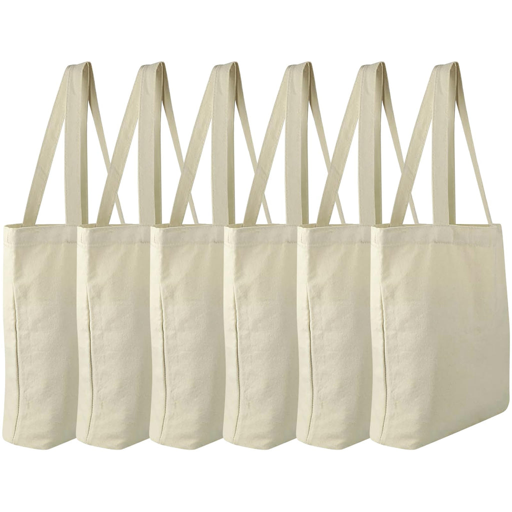 Faylapa 6 Pack Canvas Tote Bags, Heavy Duty and Strong Shopping Grocery Bag 13.6"x 15.3" Blank Cotton Bags for Decorating Christmas Crafts DIY, Painting (Beige)