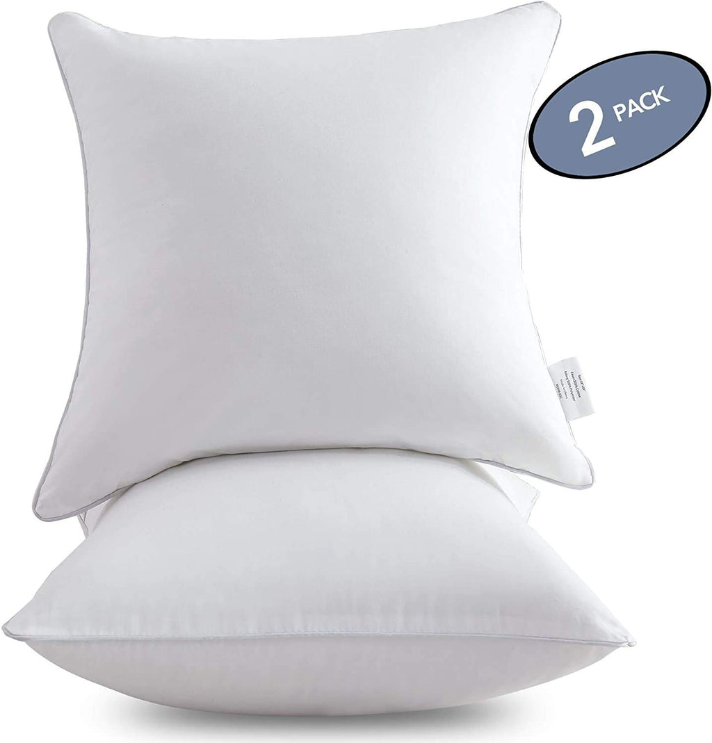 Leeden 18 x 18 Pillow Inserts (Set of 2) - Throw Pillow Inserts with 100% Cotton Cover - 18 Inch Square Interior Sofa Pillow Inserts - Decorative Pillow Insert Pair - White Couch Pillow