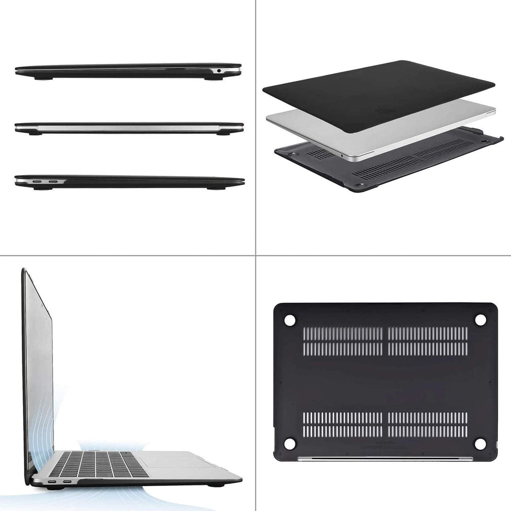 MOSISO Compatible with MacBook Air 13 inch Case M1 Chip 2021-2018 Release A2337 A2179 A1932, Plastic Hard Shell&Keyboard Cover&Screen Film&Storage Bag for MacBook Air 13.3 inch Case, Black
