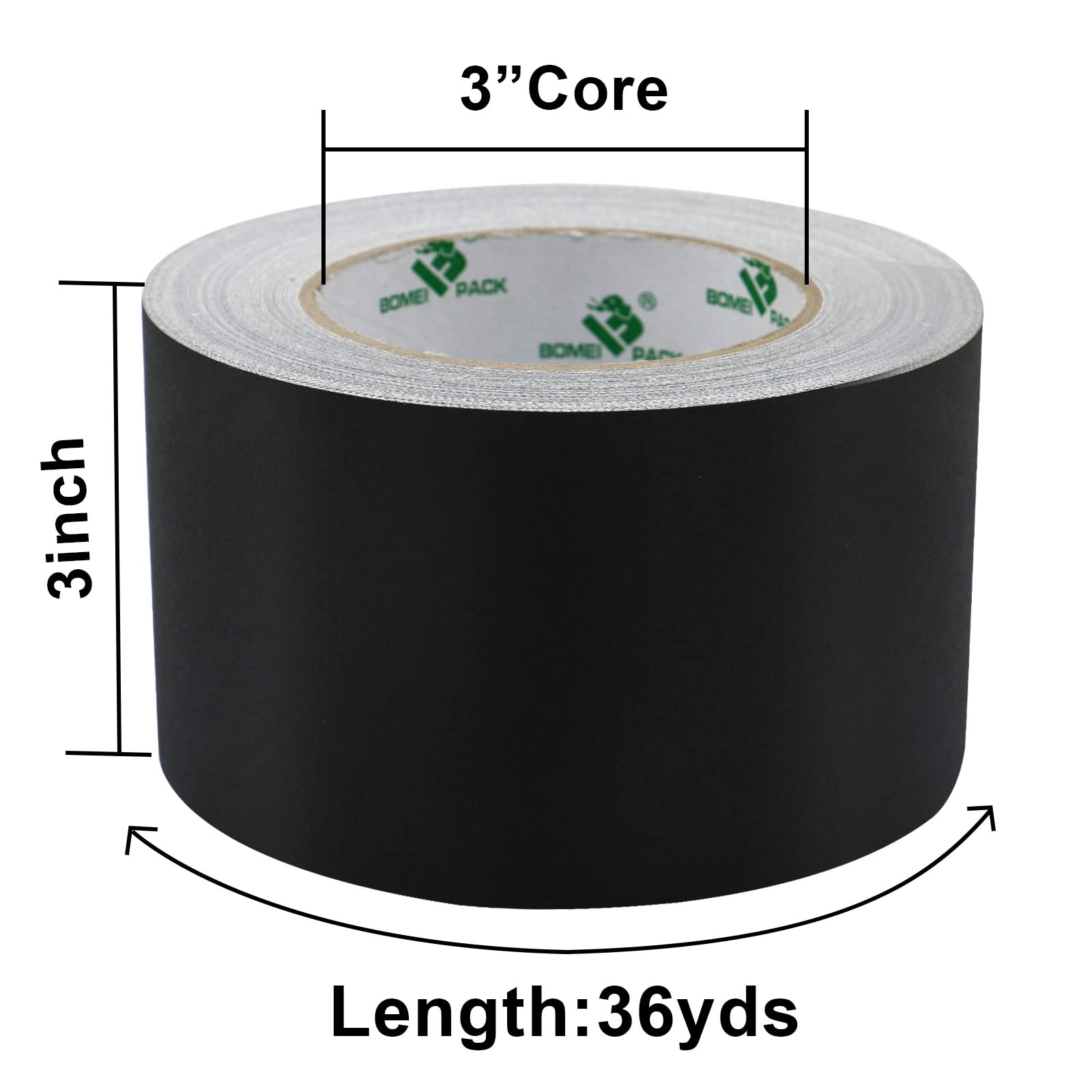 BOMEI PACK Gaffer Tape, Black, 3 Inch x 36 Yards, Matte Finished, 1 Roll