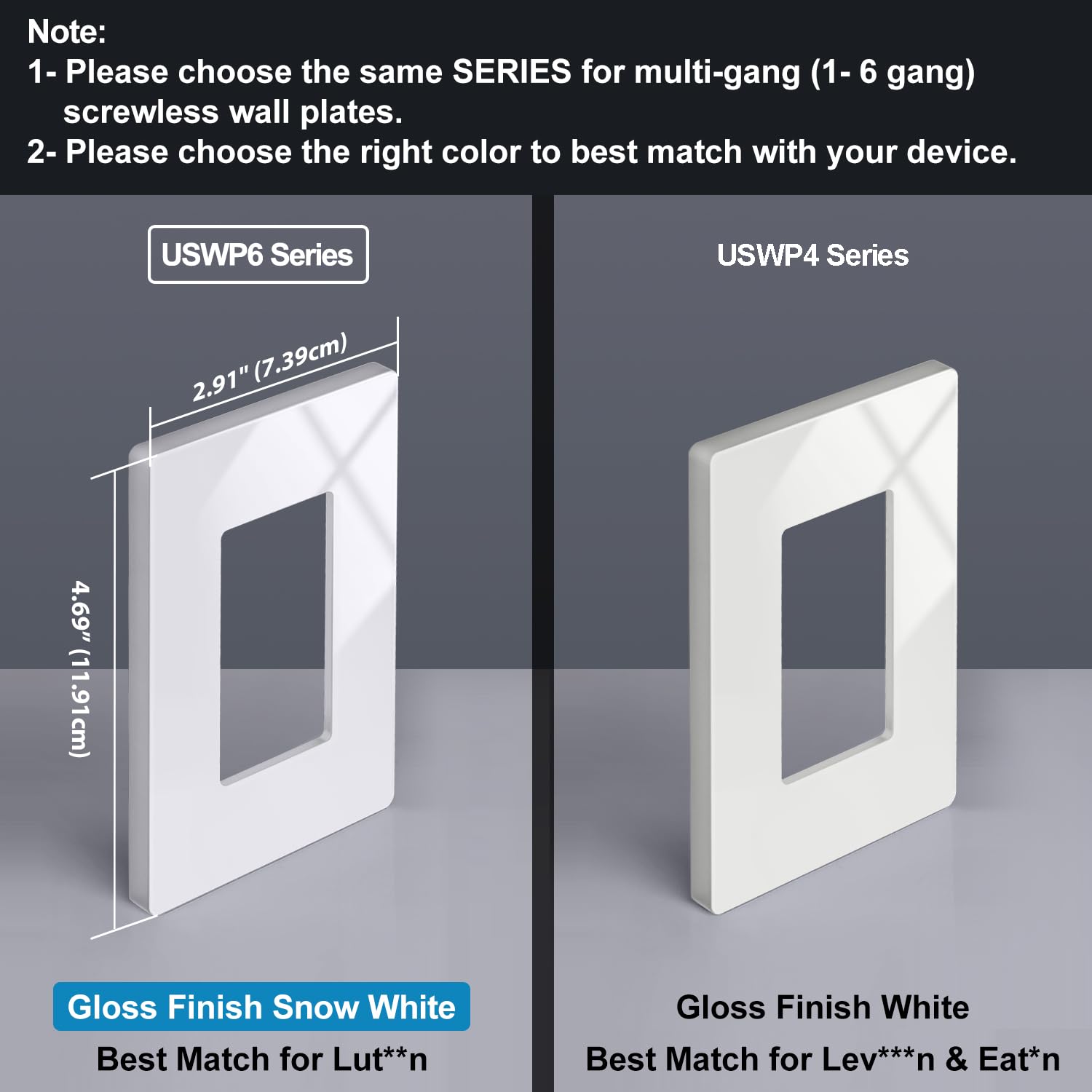 BESTTEN 10 Pack of 1-Gang Screwless Wall Plate, USWP6 Gloss Snow White Series, Decorator Outlet Cover, 11.91cm x 7.39cm, Switch Plate Cover for Light Switch, Dimmer, GFCI, USB Receptacle