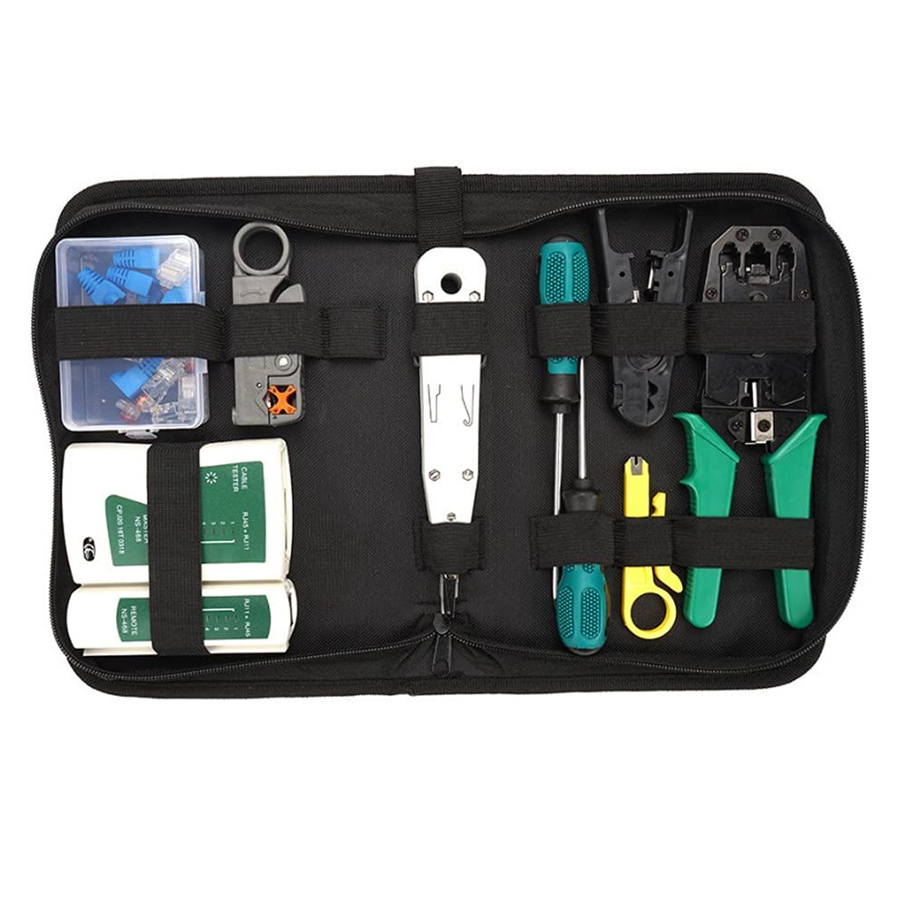 GFFG Network Tool Kit Professional, Network Cable Repair Set Cat6 Cat5e Rj45 Crimp Tool 8P8C 4P4C 6P6C Connectors Cable Tester Screwdriver Stripping Pliers Tool Set Wire Crimper Connector