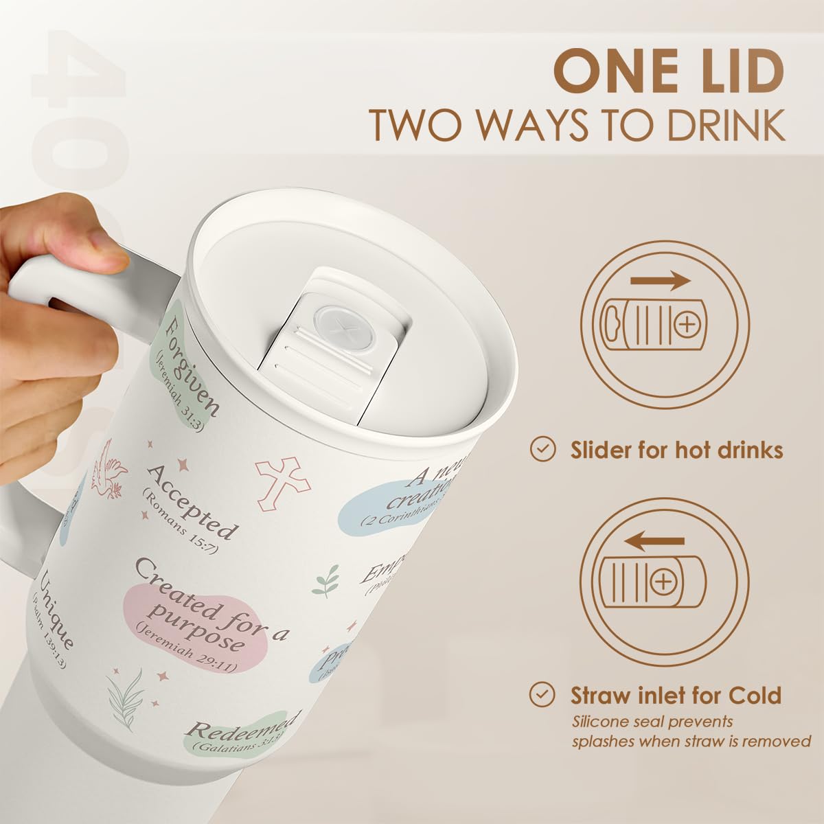 SANDJEST Christian Gift for Women – Inspiration Insulated Stainless Steel Tumbler with Handle and Straw - Religious Gifts for Birthday Christmas, 40oz