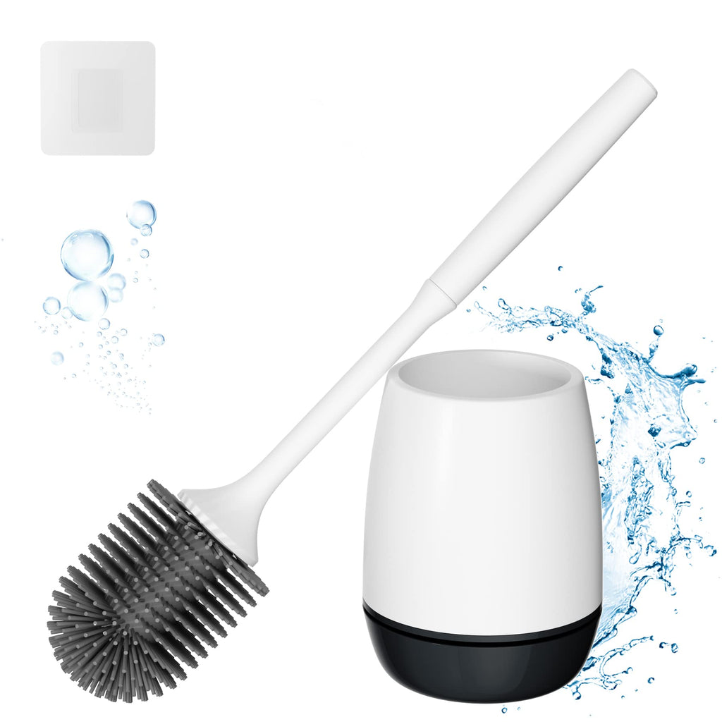 Hibbent Toilet Brush with Ventilated Drying Holder, Silicone Toilet Bowl Brush Bathroom Cleaning Bowl Brush Kit Sturdy Cleaning Toilet Brush, Floor Standing & Wall Mounted Without Drilling, Black