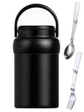 Insulated Food Jar (Black), 600ml 316 Stainless Steel Thermal Flask for Hot & Cold Meals, Double Wall Vacuum Insulated, Leak-Proof Vacuum Food Container with Folding Spoon & Fork