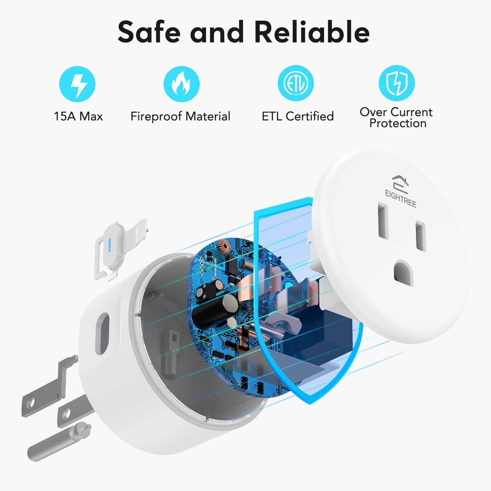 EIGHTREE Smart Plug, Mini Wi-Fi Plug That Works with Alexa & Google Home, Compatible with SmartThings, Smart Socket with Remote Control & Timer Function, 2.4Ghz Wi-Fi Only, No Hub Required