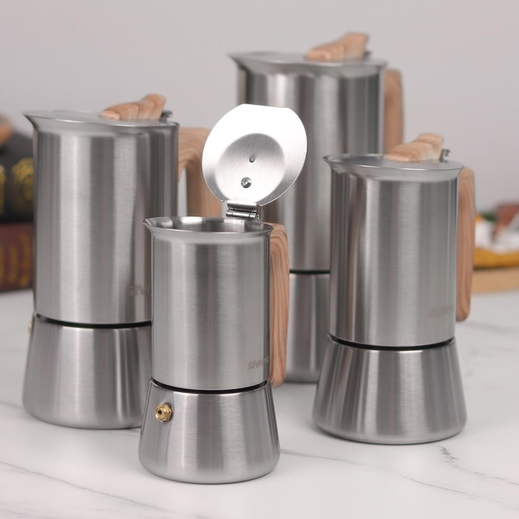Sivaphe Induction Moka Pot Stainless Steel Stovetop Espresso Pots Strong Coffee Maker 4 Cup /200ml
