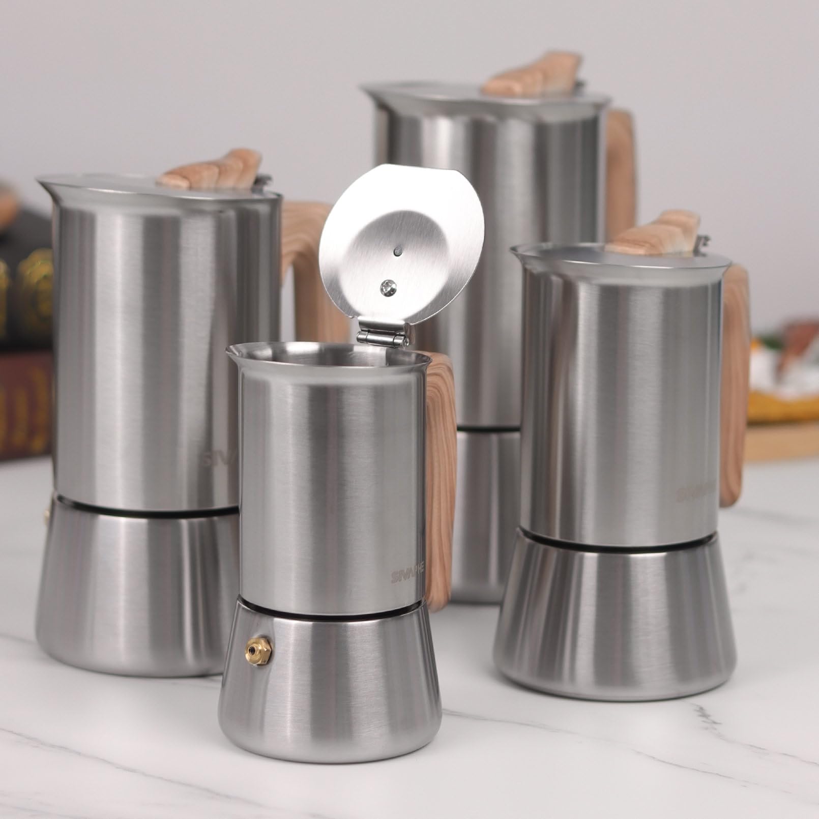 Sivaphe Induction Moka Pot Stainless Steel Stovetop Espresso Pots Strong Coffee Maker 4 Cup /200ml
